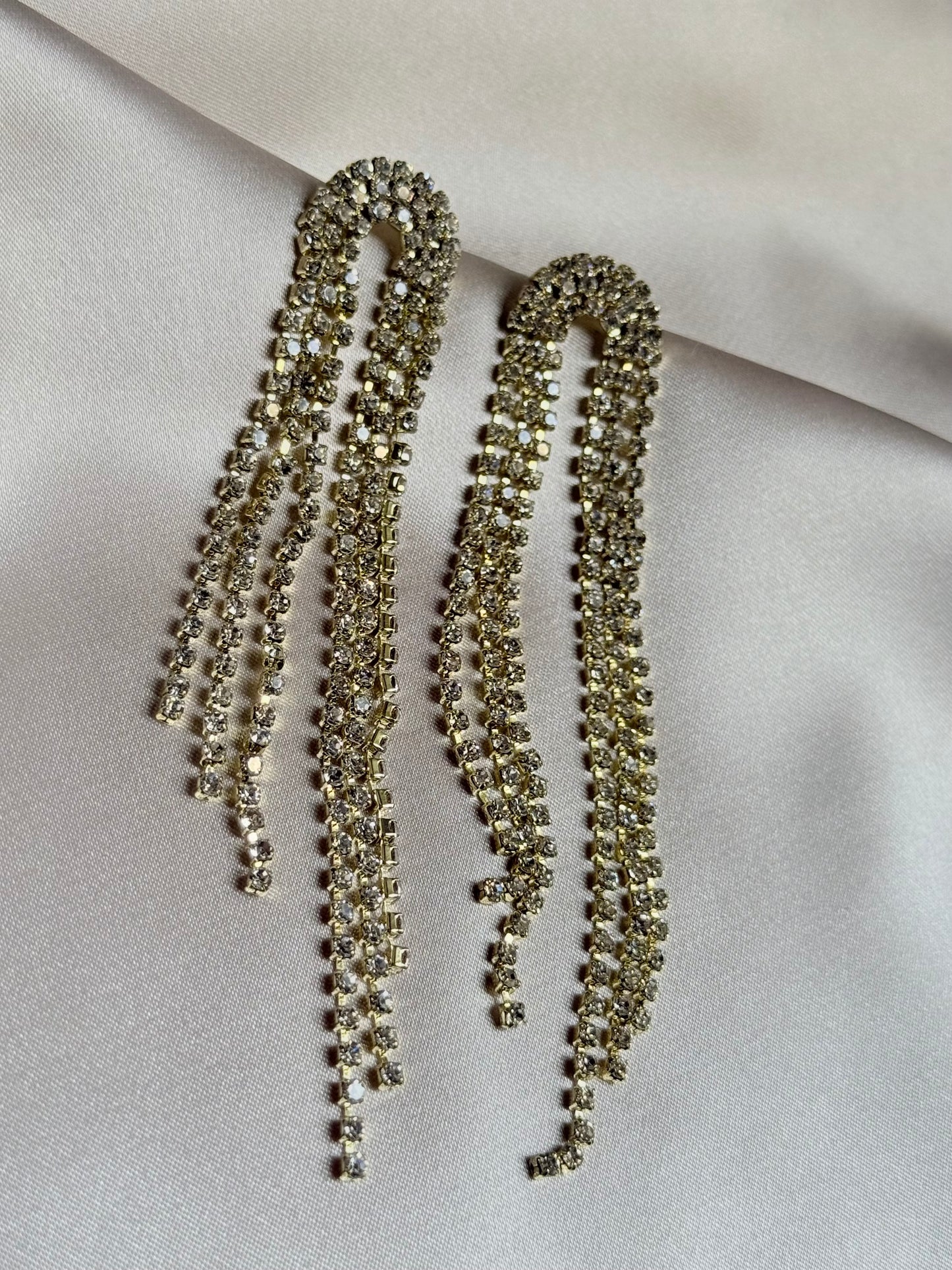 Long Tassel Rhinestone Drop Earrings