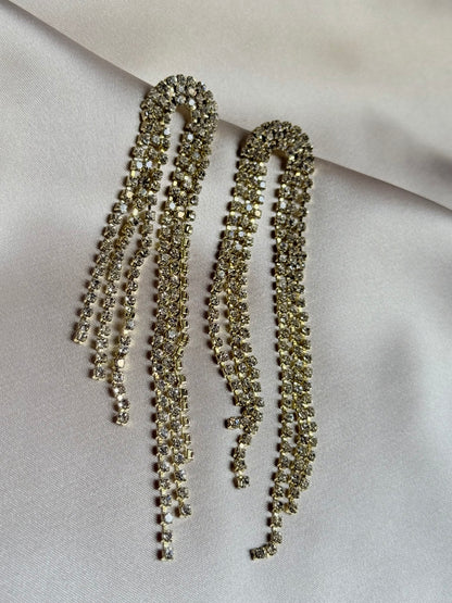 Long Tassel Rhinestone Drop Earrings