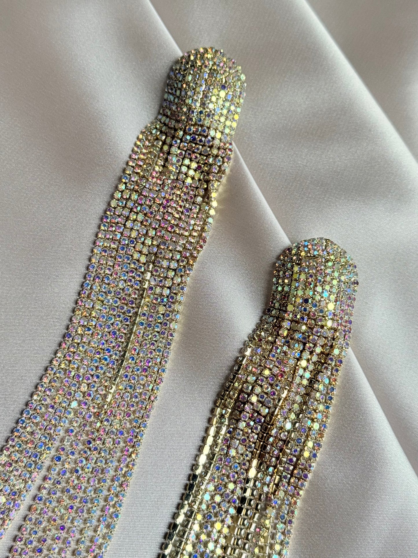FYUAN Long Tassel Rhinestone Drop Earrings for Women Ovsize Crystal Dangle Earrings