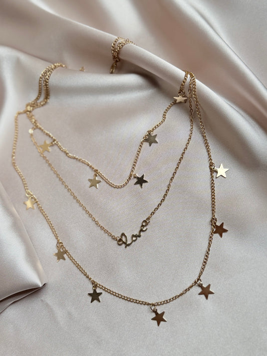 3 layer love star chain choker