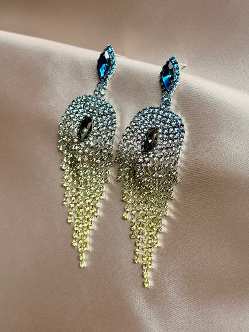 New Gradient Color Feather Full Drill Tassel Earrings Women High-End Feeling Water Diamond Earring Ear Jewelry Earrings