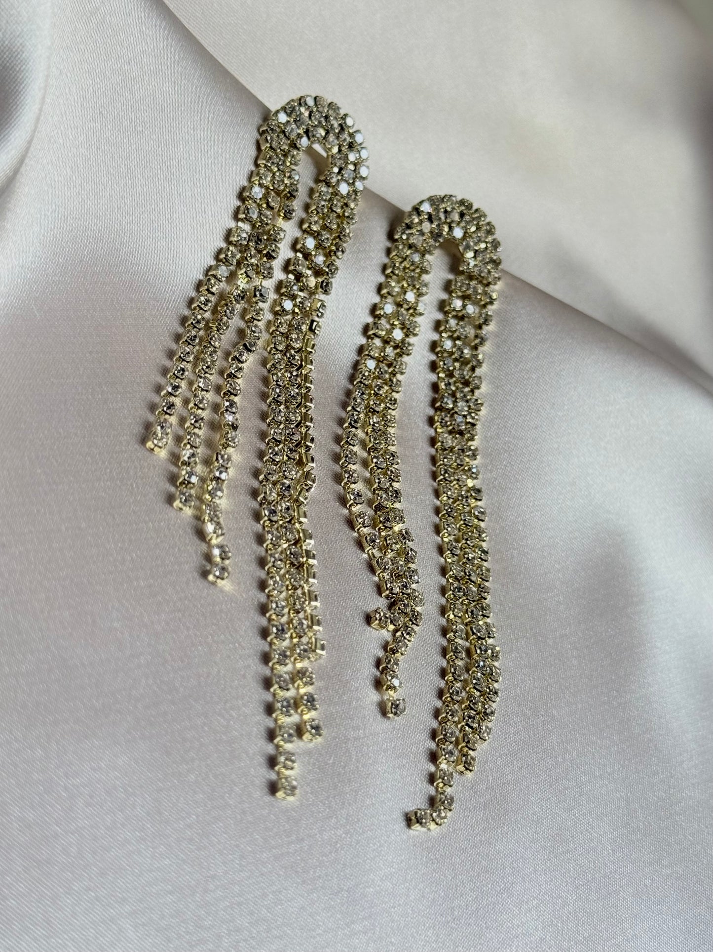 Long Tassel Rhinestone Drop Earrings