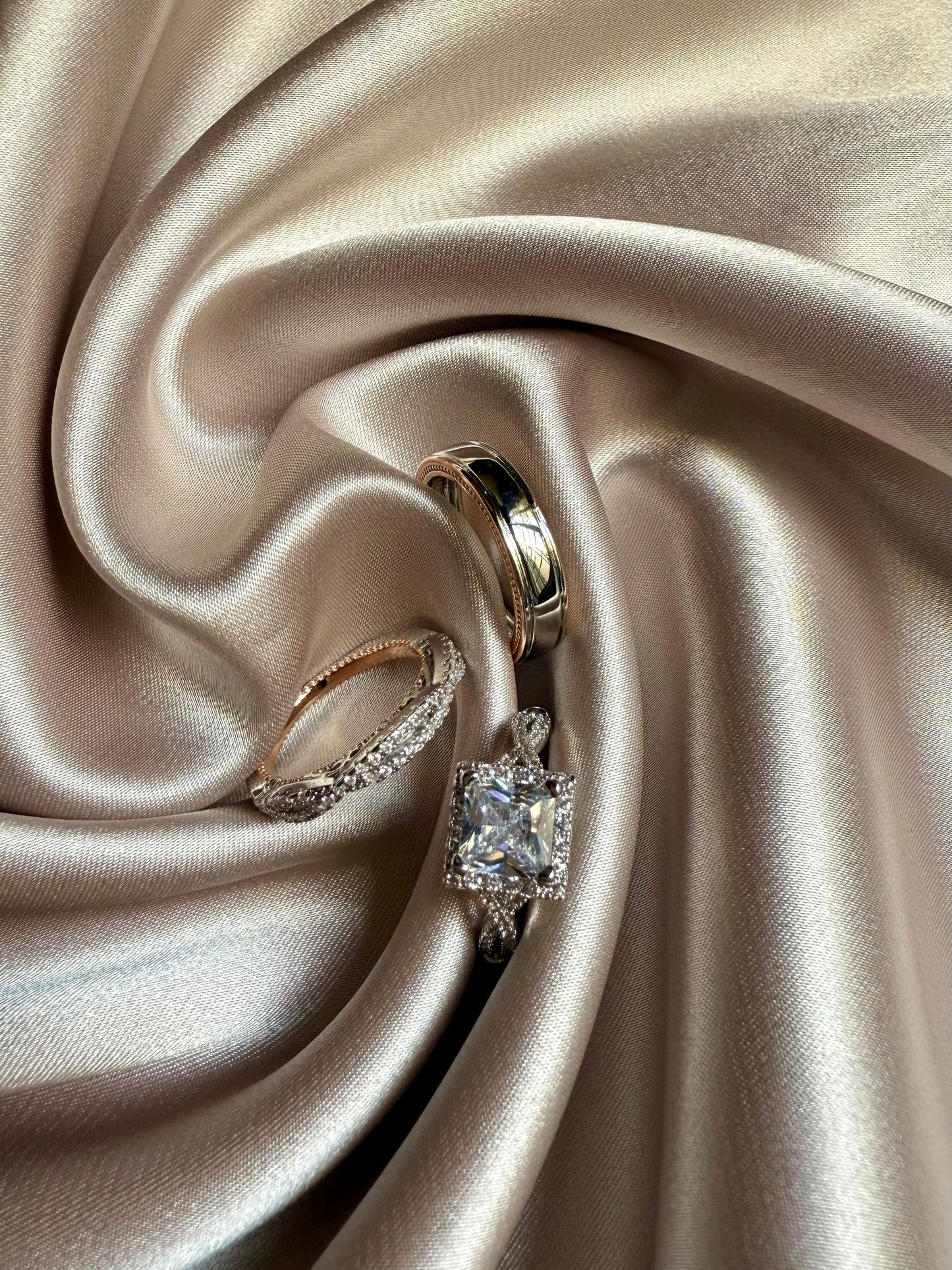 3 piece 18K Rose Gold Princess Real Diamond Ring