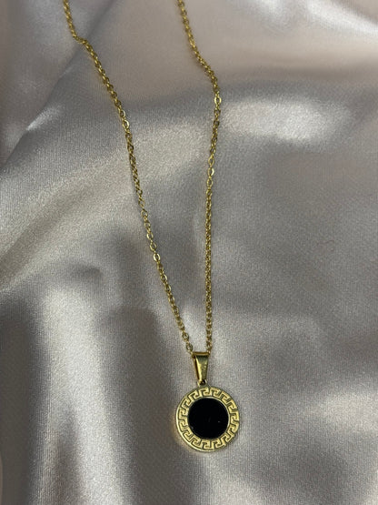 Black Round Pendant Necklaces Stainless Steel Chain