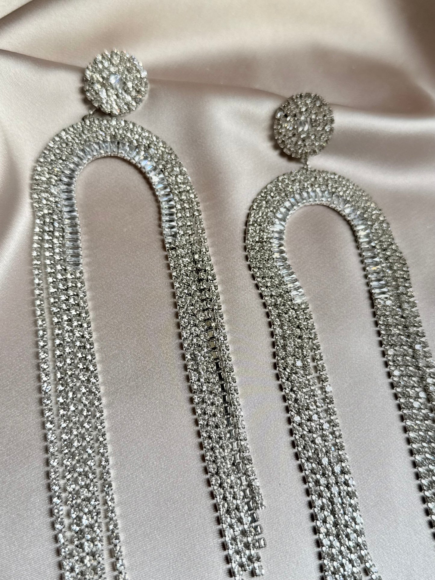 Gold Silver Rhinestone Tassel Earrings