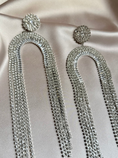 Gold Silver Rhinestone Tassel Earrings