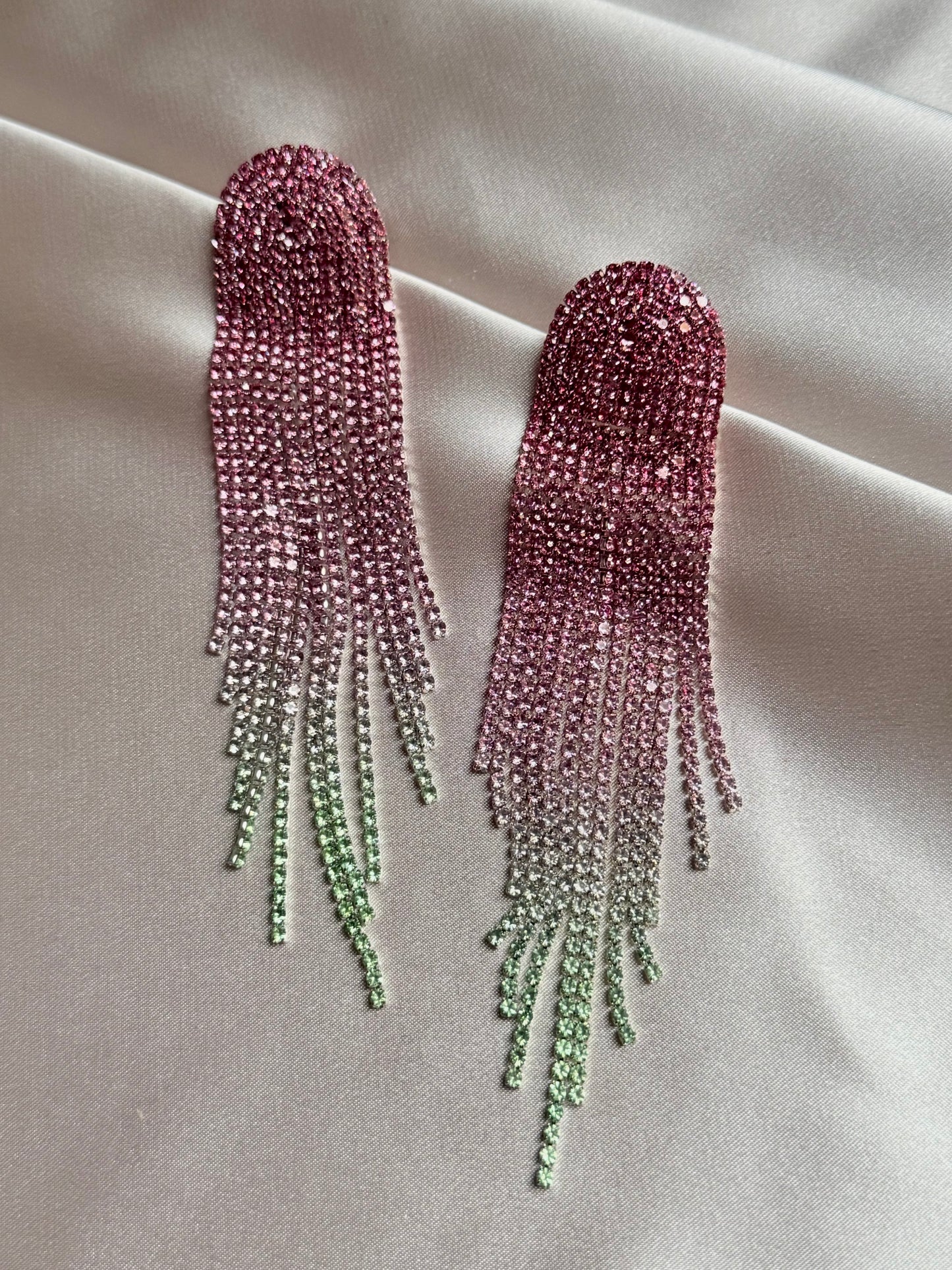 Multi pink Long Full Rhinestone Big Earrings