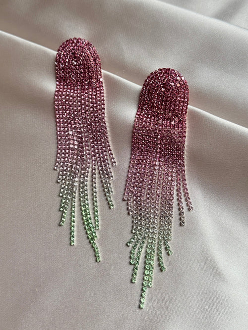 Multi pink Long Full Rhinestone Big Earrings