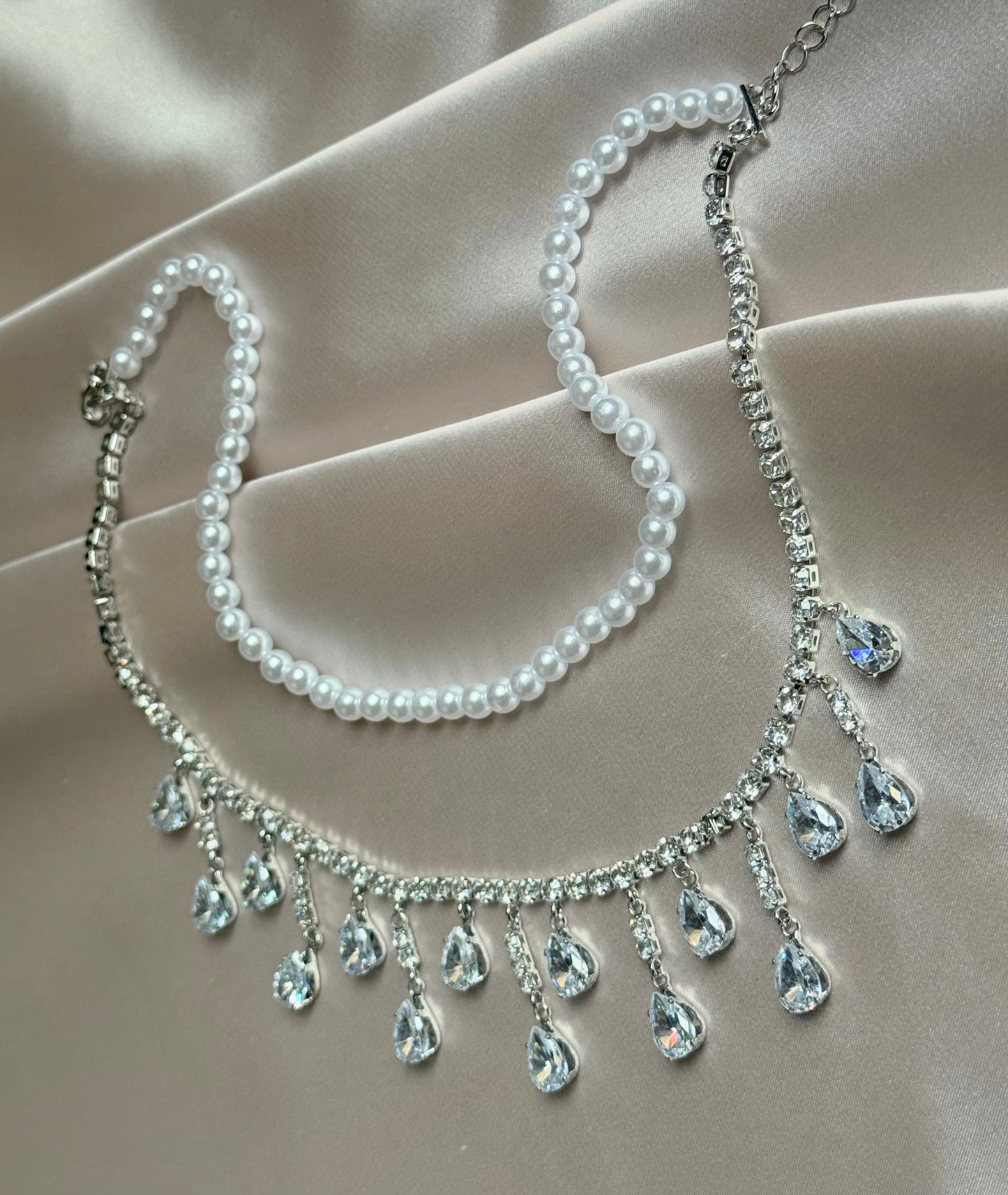 Luxury Rhinestone Crystal Chokers Necklaces For Women Multilayer Imitation Pearl Chain Necklace