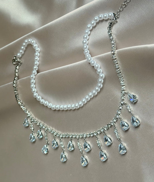 Luxury Rhinestone Crystal Chokers Necklaces For Women Multilayer Imitation Pearl Chain Necklace