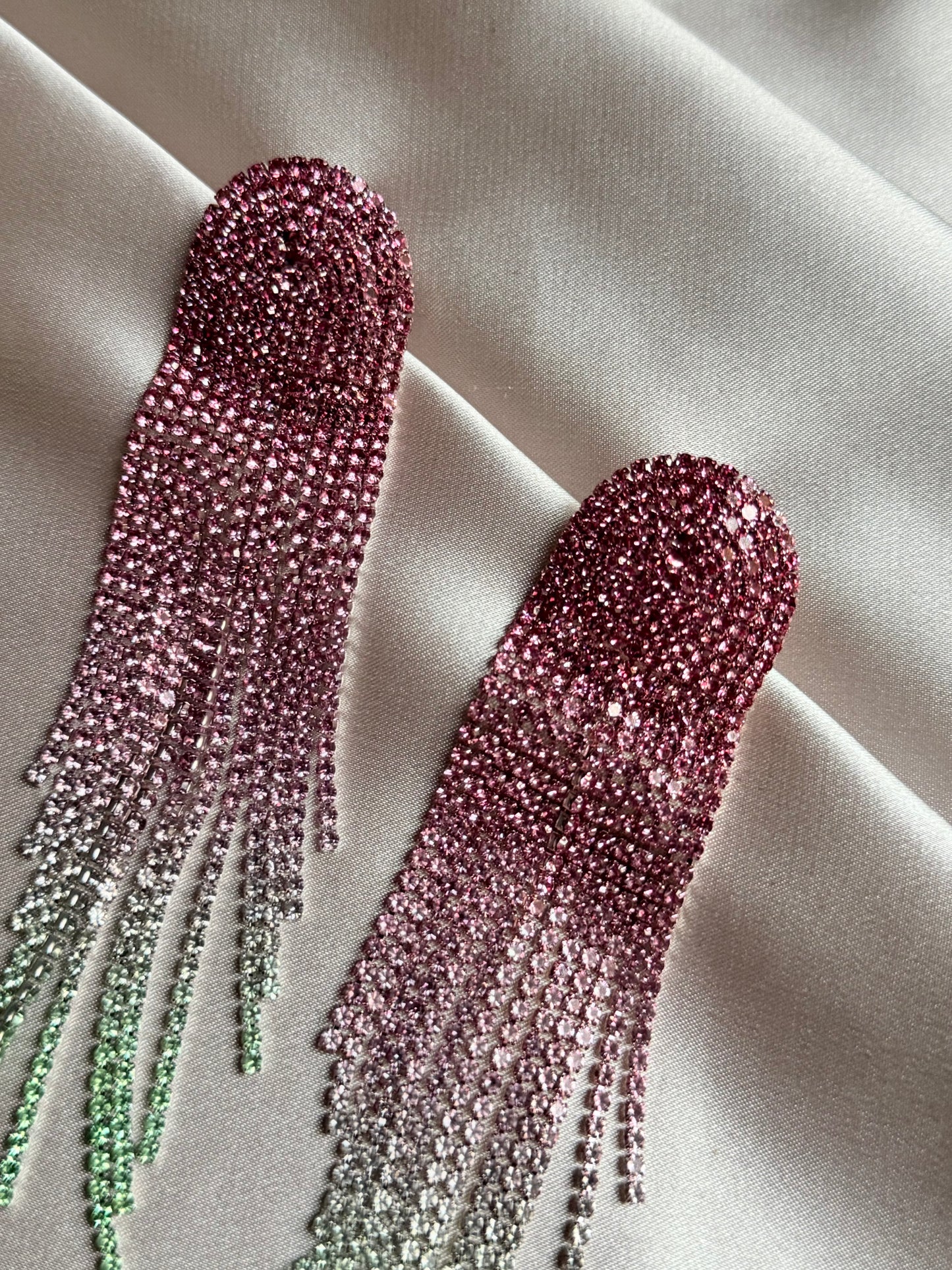Multi pink Long Full Rhinestone Big Earrings