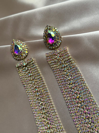 Spicy Europe Advanced Sense Earring Rhinestone Pentagram Star Chain Tassel Earrings