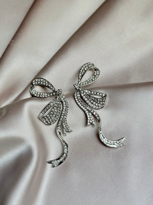 Elegant Bow Tie Full Stone Ribbon Hoop Earrings