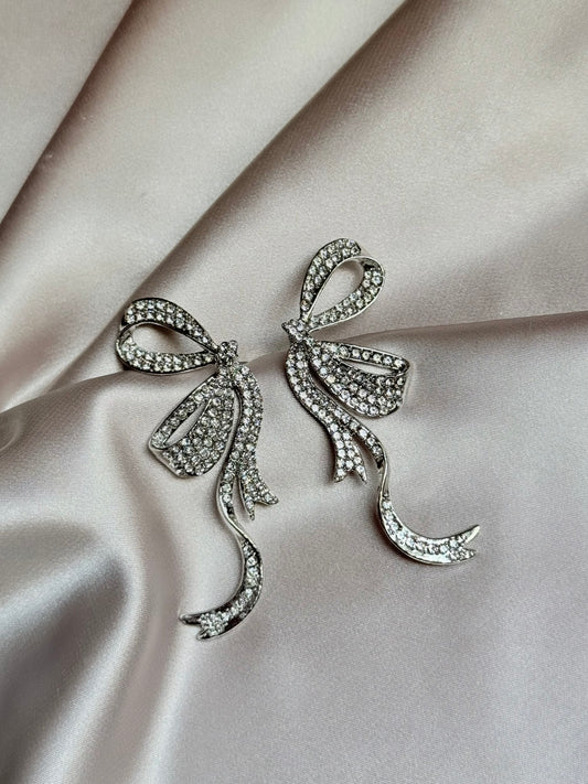 Elegant Bow Tie Full Stone Ribbon Hoop Earrings