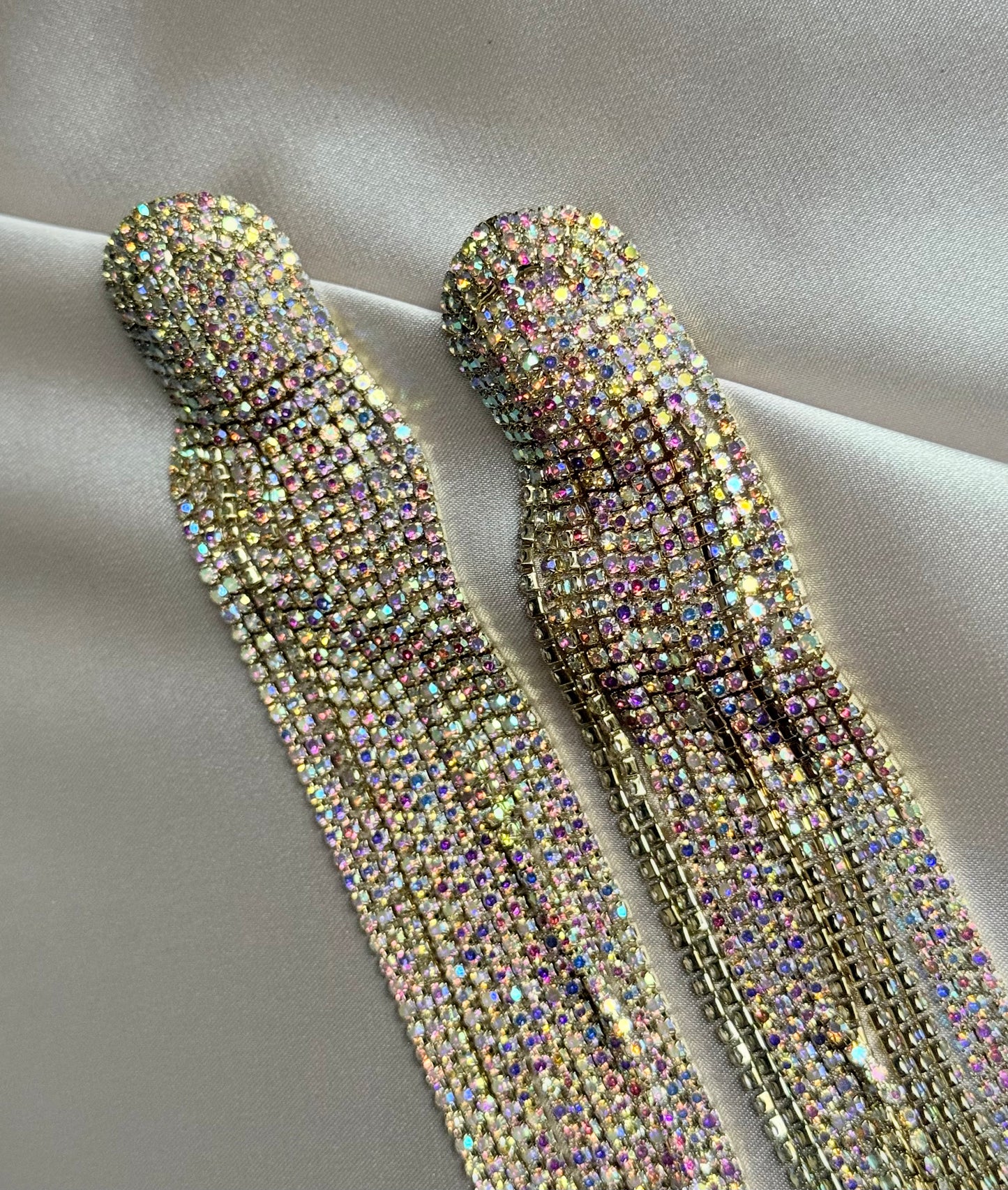 FYUAN Long Tassel Rhinestone Drop Earrings for Women Ovsize Crystal Dangle Earrings