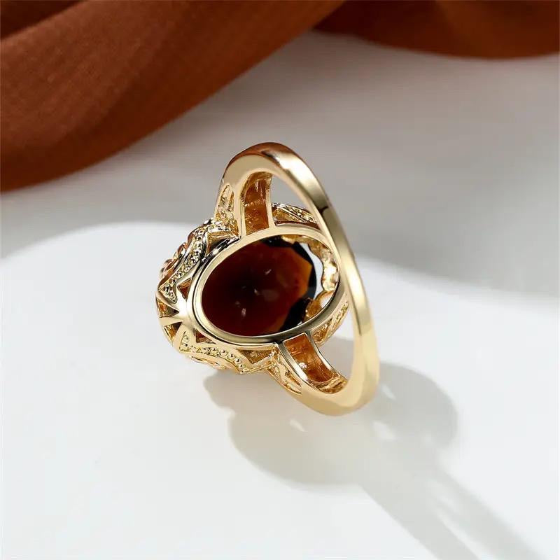 Retro Oval Cut Big Brown Stone Ring
