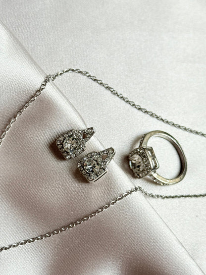 Diamond Zirconia Necklace Earring Ring Set