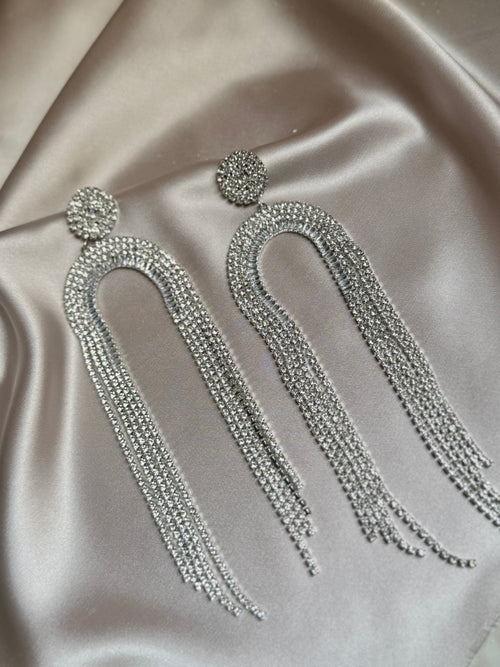 Gold Silver Rhinestone Tassel Earrings
