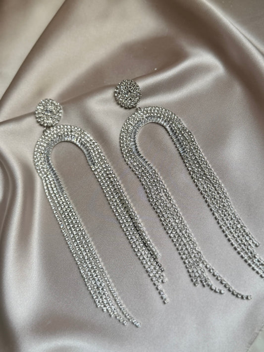 Gold Silver Rhinestone Tassel Earrings