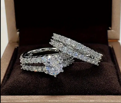 2Pcs Silver Zirconia Platinum Ring