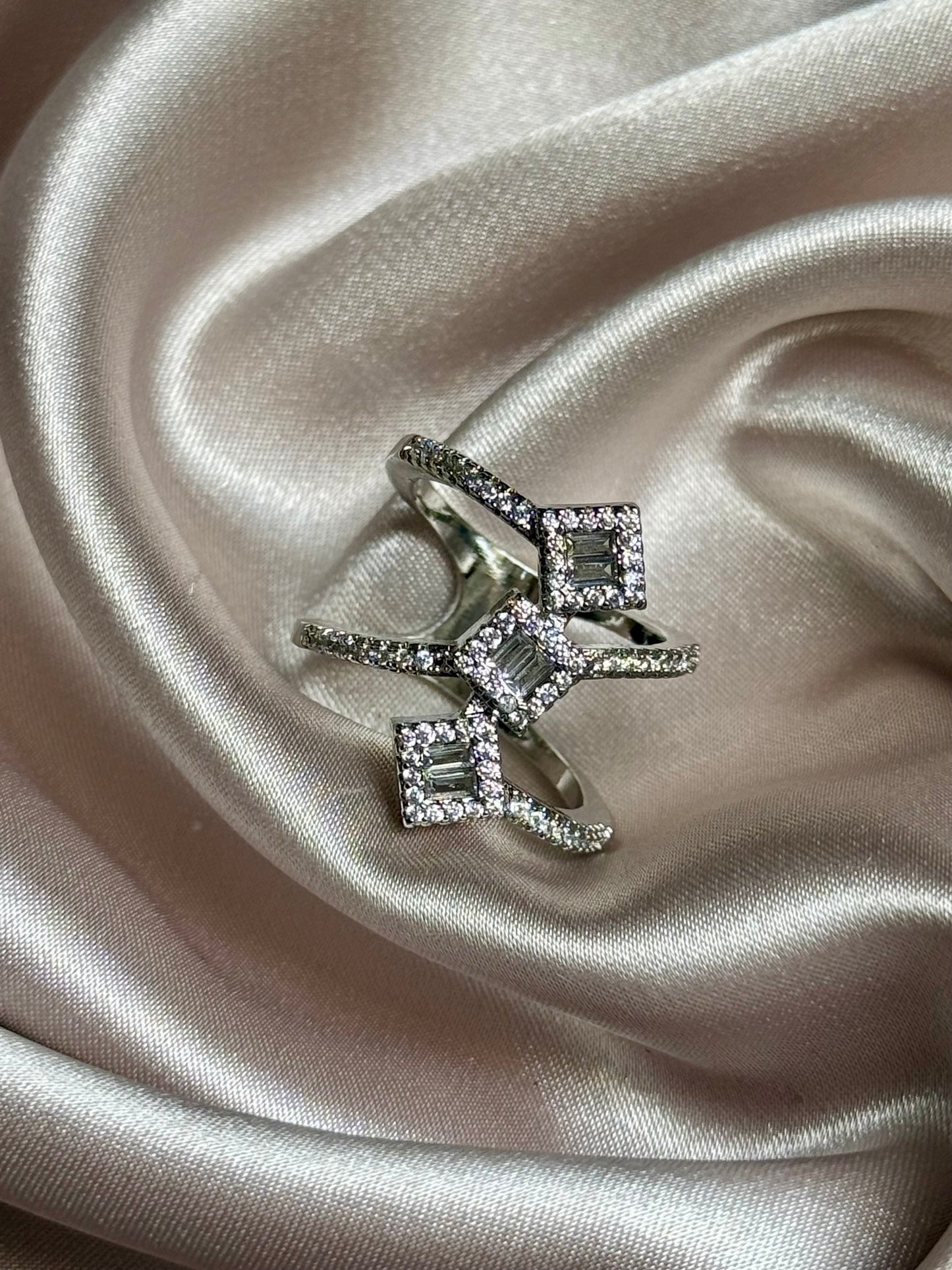 New Fashion Double Layer 3-GRAIN Zircon Ring