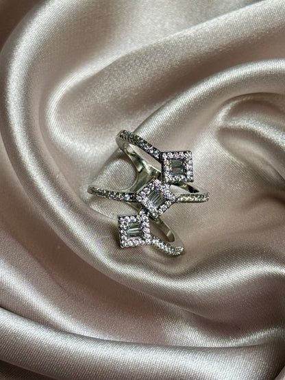 New Fashion Double Layer 3-GRAIN Zircon Ring