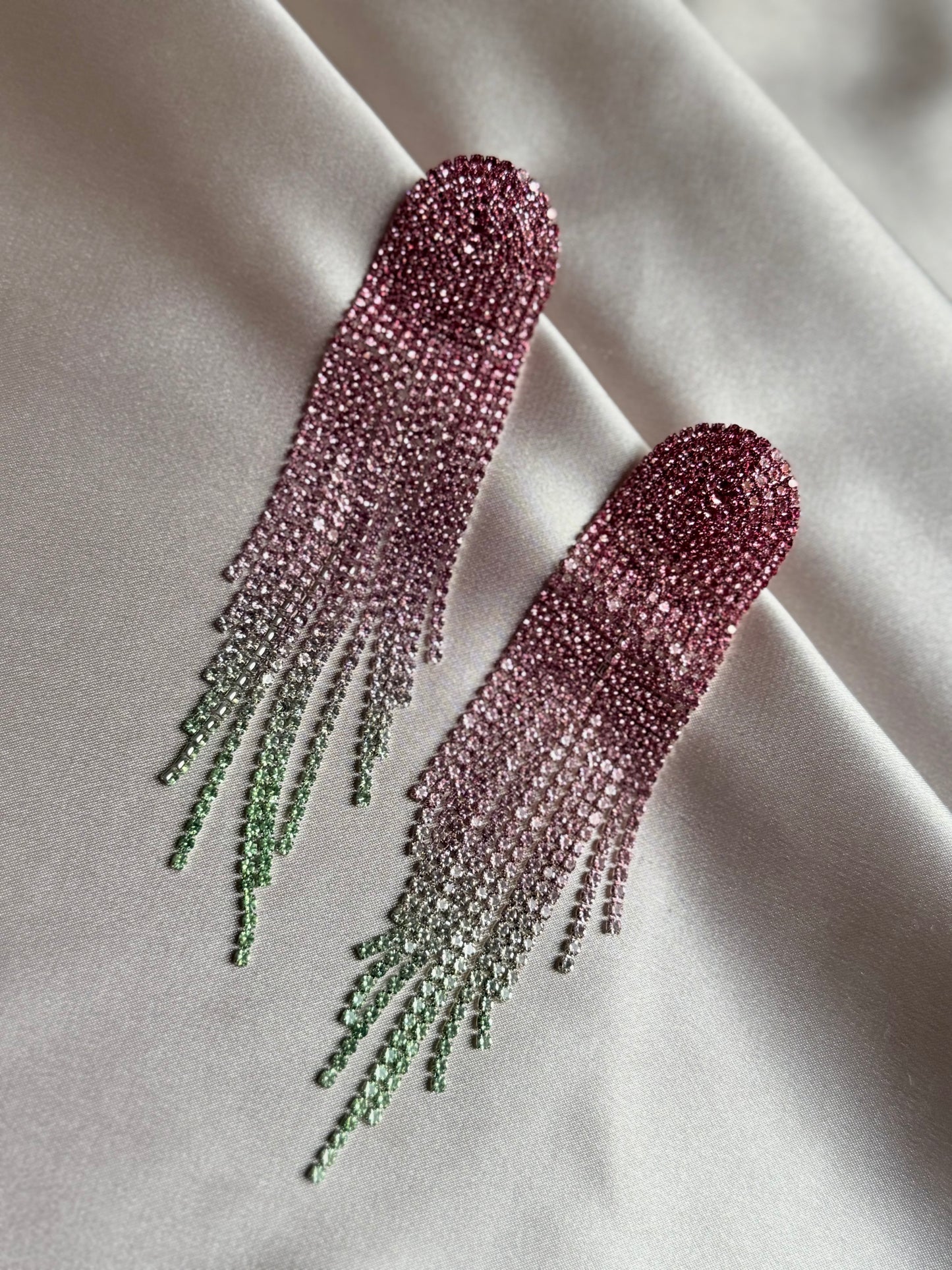 Multi pink Long Full Rhinestone Big Earrings