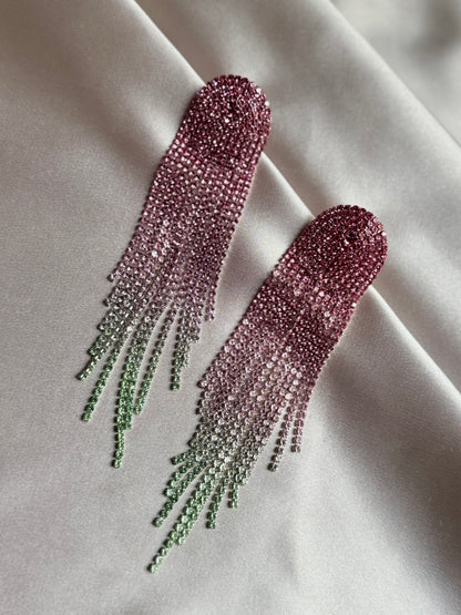 Multi pink Long Full Rhinestone Big Earrings