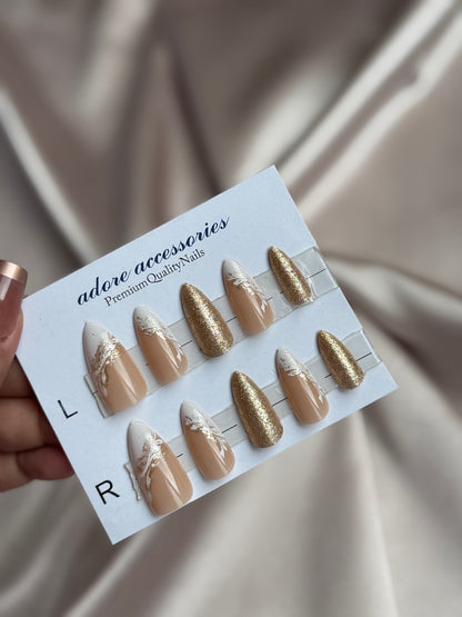 Glitter french 24pcs press on nails