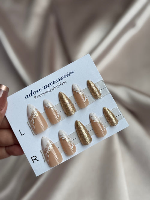 Glitter french 24pcs press on nails