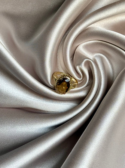 Retro Oval Cut Big Brown Stone Ring