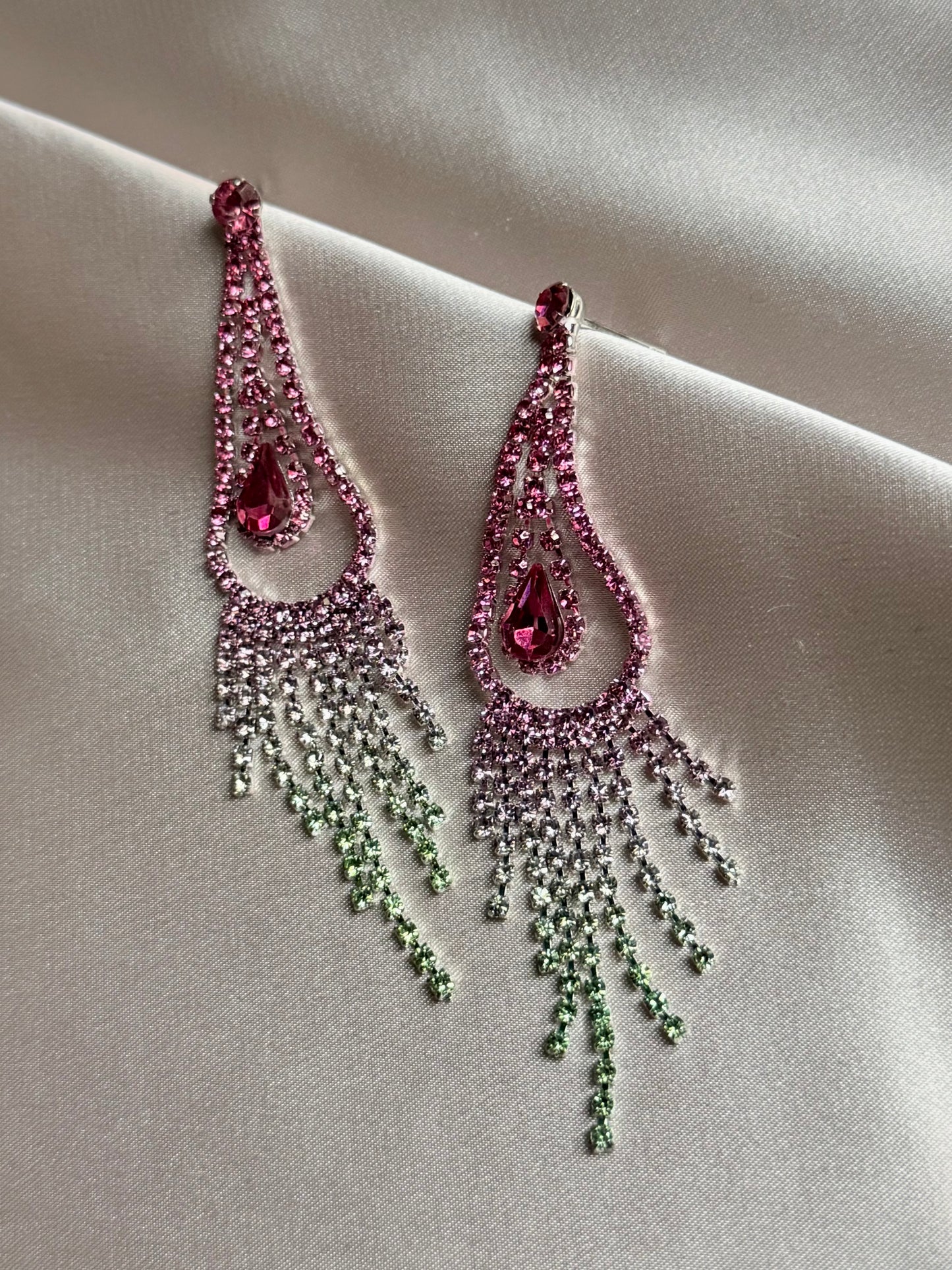 Exquisite Long Tassel Earrings Women's Elegant Full Diamond Glittering Drill Drop Earrings Geometric Shape Stainless Steel
