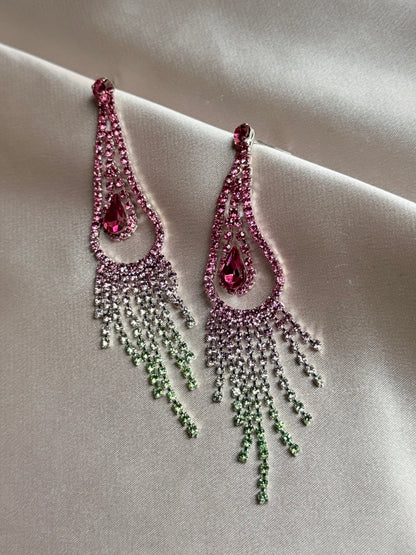 Exquisite Long Tassel Earrings Women's Elegant Full Diamond Glittering Drill Drop Earrings Geometric Shape Stainless Steel
