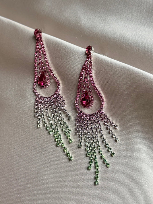 Exquisite Long Tassel Earrings Women's Elegant Full Diamond Glittering Drill Drop Earrings Geometric Shape Stainless Steel