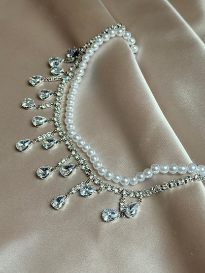 Luxury Rhinestone Crystal Chokers Necklaces For Women Multilayer Imitation Pearl Chain Necklace