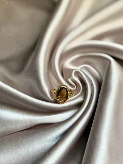 Retro Oval Cut Big Brown Stone Ring