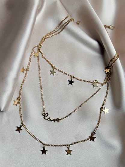 3 layer love star chain choker