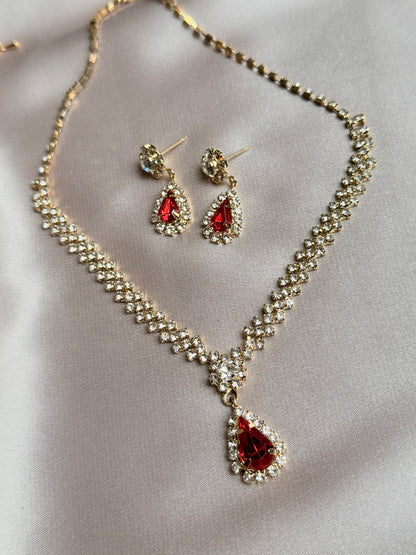 Luxury Water Drop Rhinestone Necklace Earrings For Women Crystal Zircon Pendant
