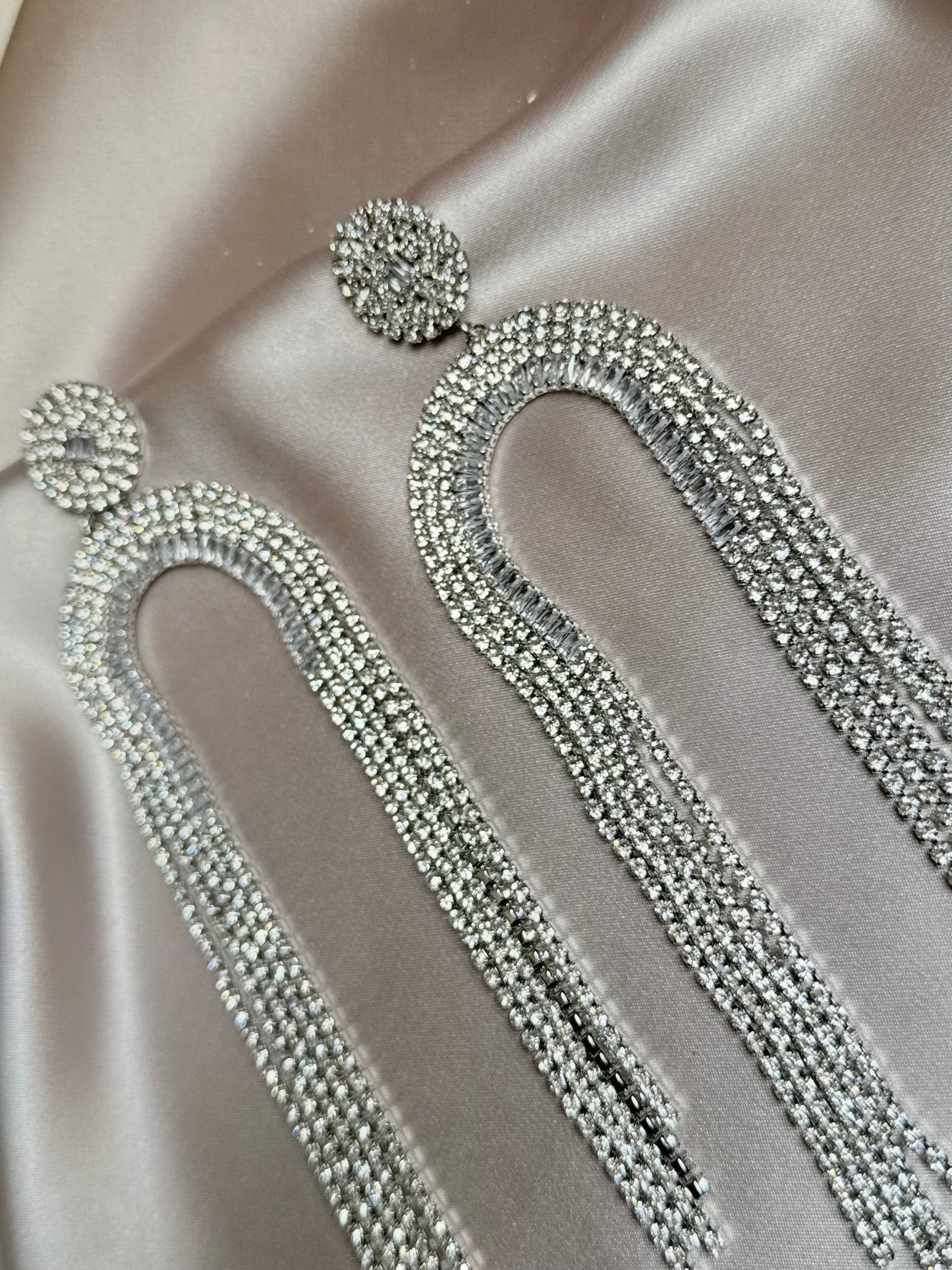 Gold Silver Rhinestone Tassel Earrings