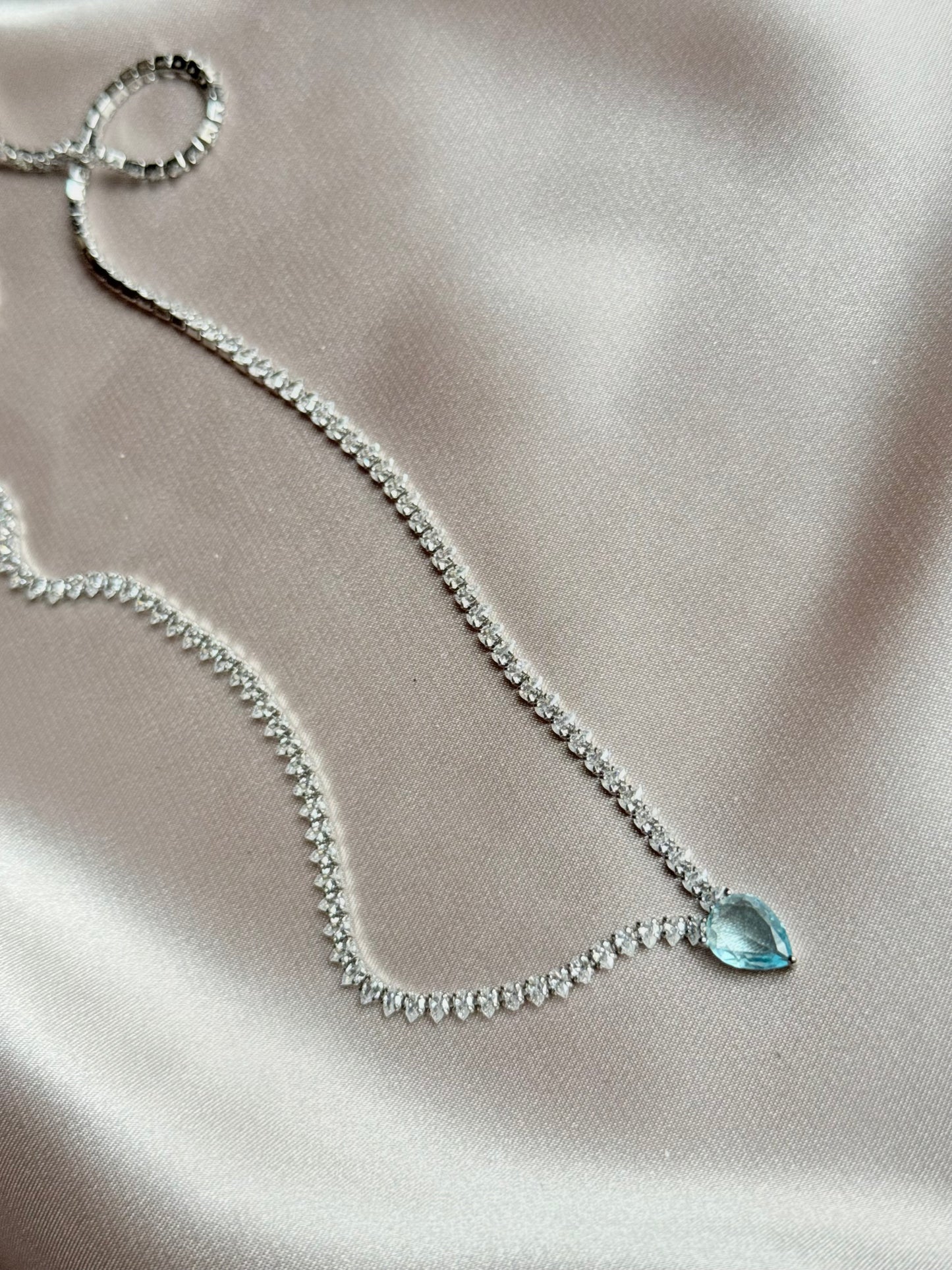 Luxury Elegant Big Light Green Water Drop CZ Crystal Necklace