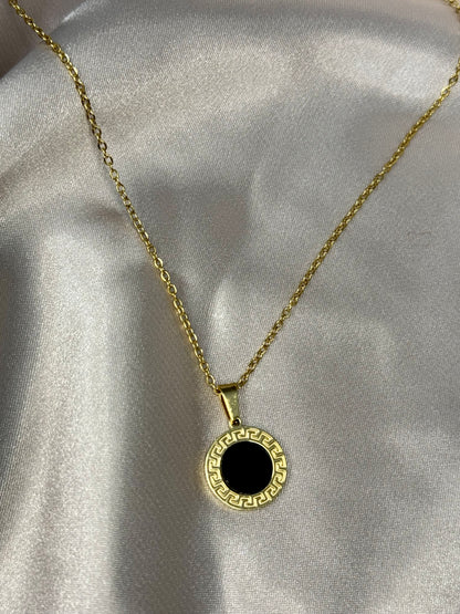 Black Round Pendant Necklaces Stainless Steel Chain