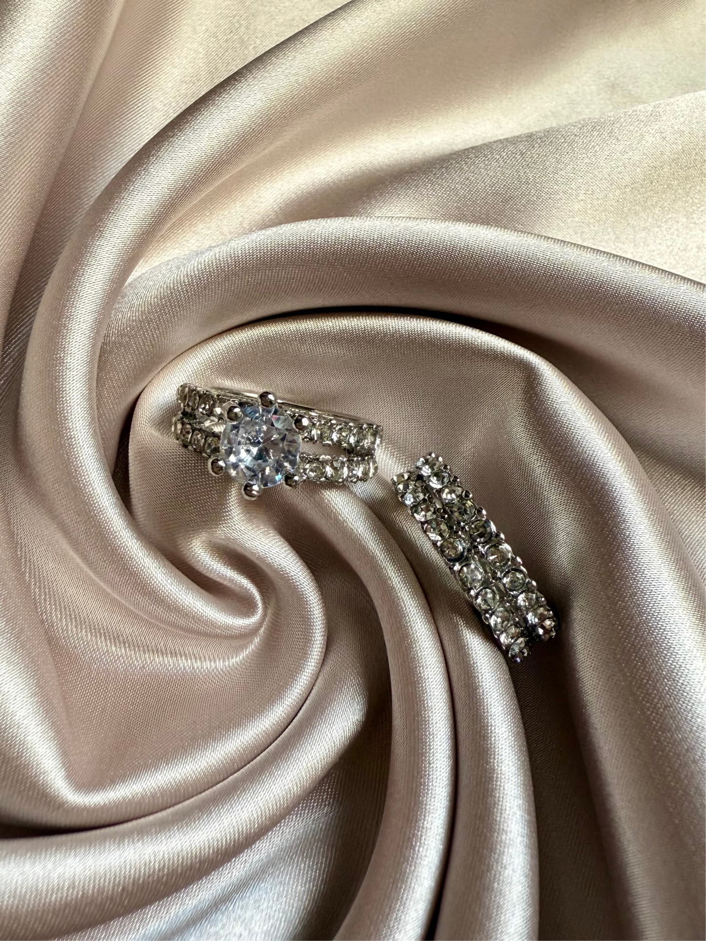2Pcs Silver Zirconia Platinum Ring