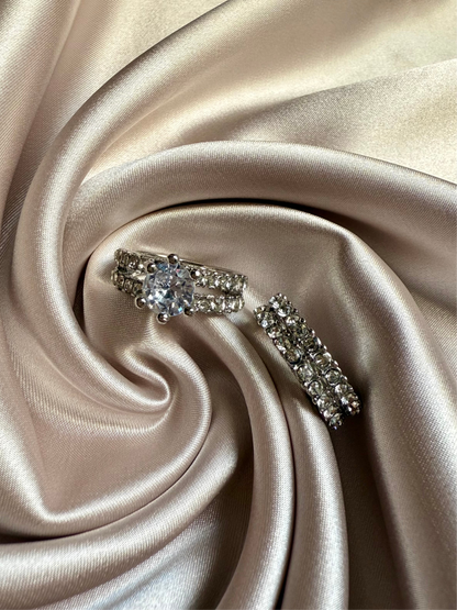 2Pcs Silver Zirconia Platinum Ring