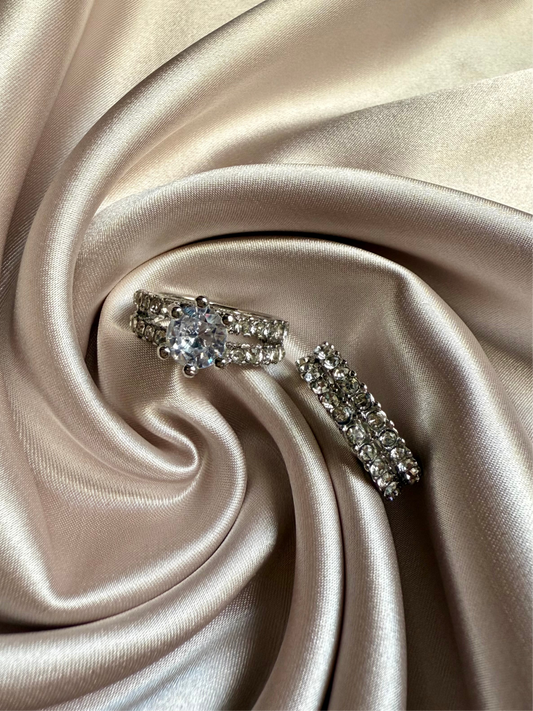 2Pcs Silver Zirconia Platinum Ring