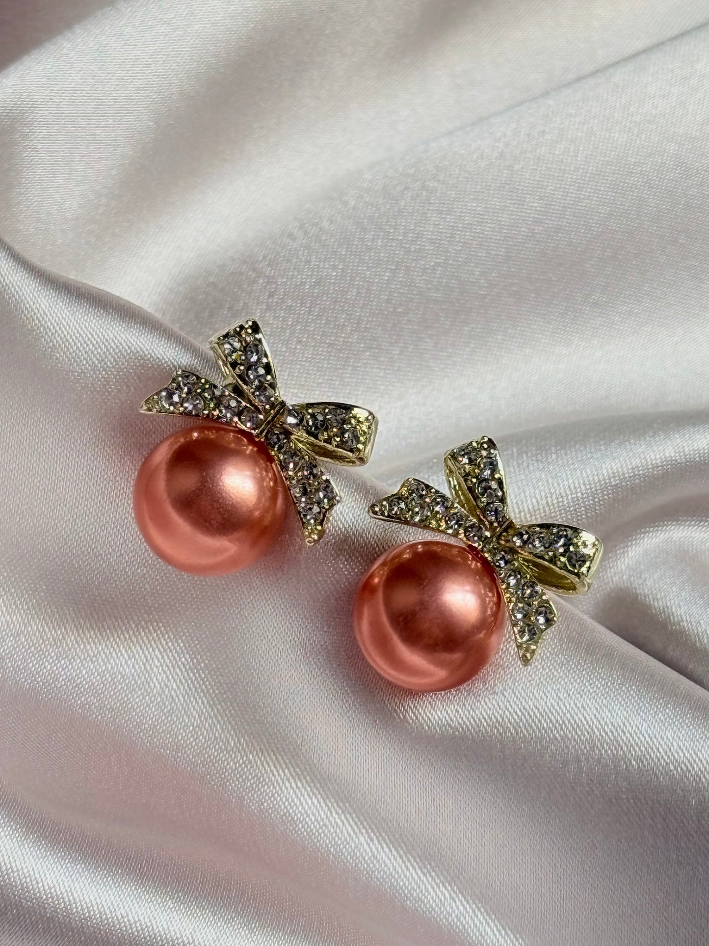 Temperament rose Gold Color Bow Clip on Earrings for Women Rhinestone Bowknot Earring