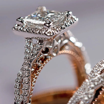 3 piece 18K Rose Gold Princess Real Diamond Ring