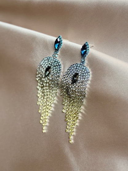 New Gradient Color Feather Full Drill Tassel Earrings Women High-End Feeling Water Diamond Earring Ear Jewelry Earrings