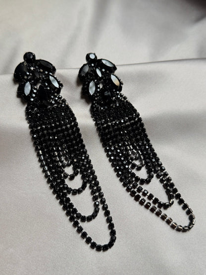 FYUAN Geometric Crystal Earrings Oversize Long Tassel