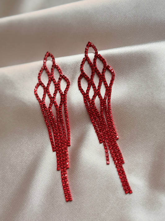 Rhinestone Embellished Mesh Earrings Puffed Up Style Dazzling Long Water Earrings