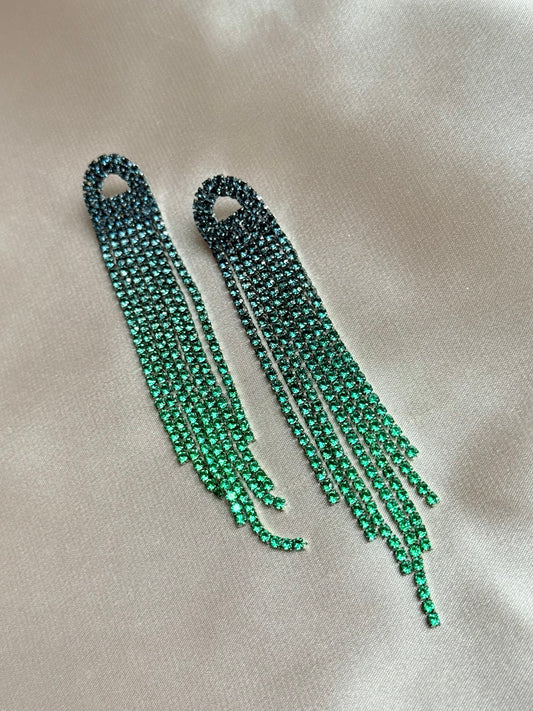 New Sparkling Full Rhinestone Long Tassel Dangle Earrings